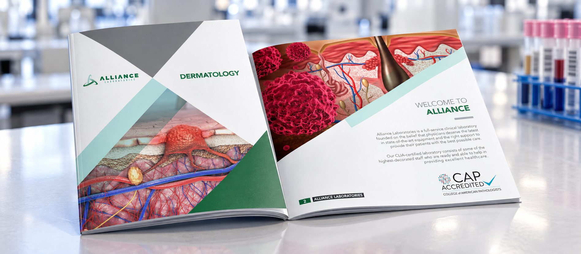 Alliance Laboratories Breast Pathology specialty brochure open spread